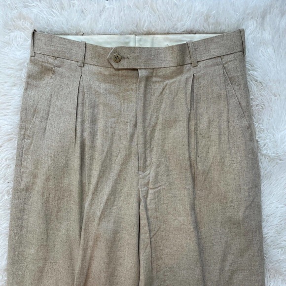 Pronti Collection by Phita Men's Pants 32 Linen Rayon Cream Trousers Pleated - Picture 4 of 10